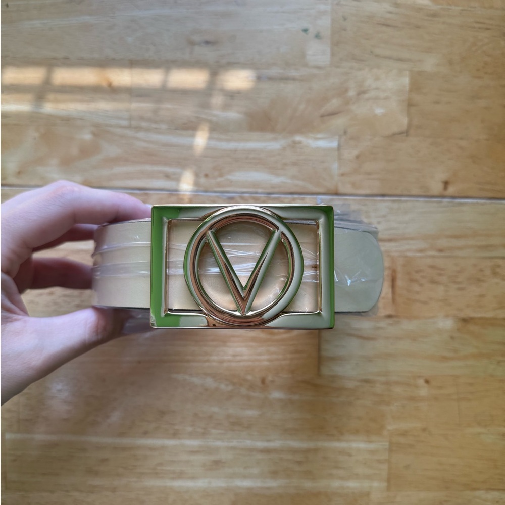 Valentino By Mario Valentino Beige Belt with Gold Buckle